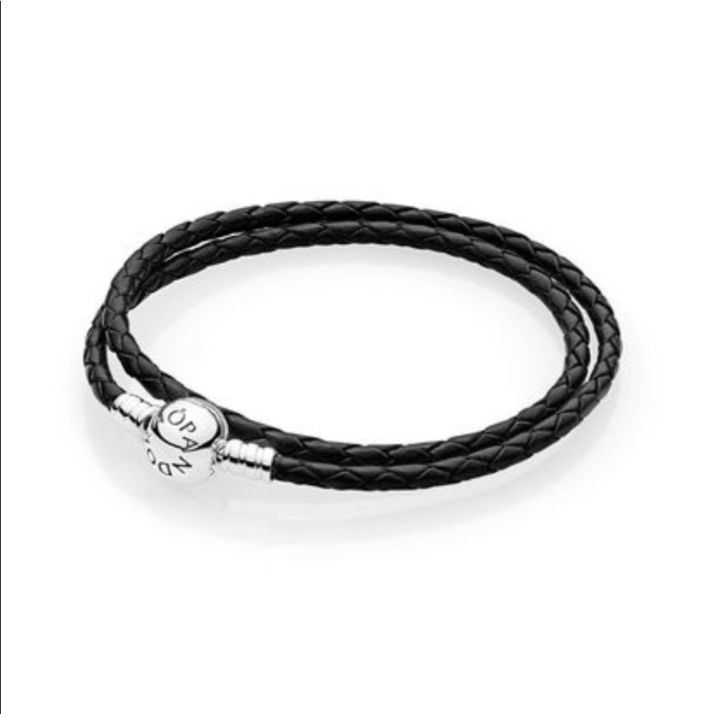 New Pandora Black Double Leather Charm Bracelet